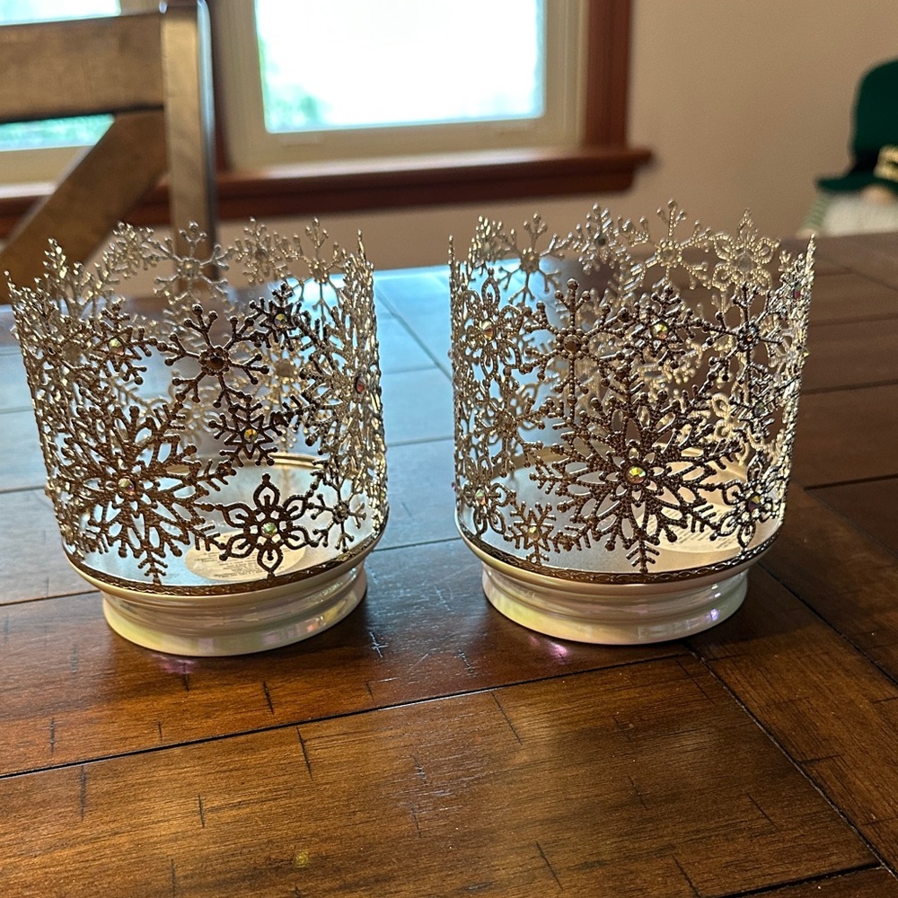 Silver Snowflake Bath and Body Works Candle Holders - Elegant Home Accents